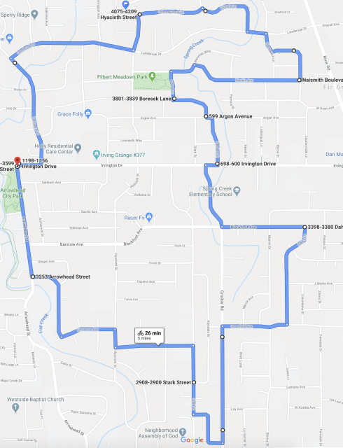 West Santa Clara 5 mile bicycle route.