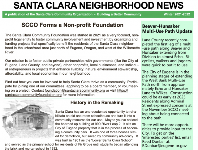 Screen shot of December 2021 SCCO newsletter.