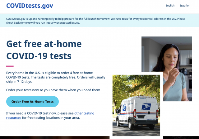 U.S. Government Covid Free test website
