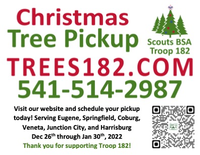 Boy Scout Troop 182 Christmas Tree pick up flier
